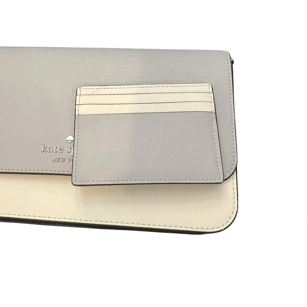 Kate Spade Madison Leather Colorblock Flap Crossbody Bag Credit Card Wallet Grey